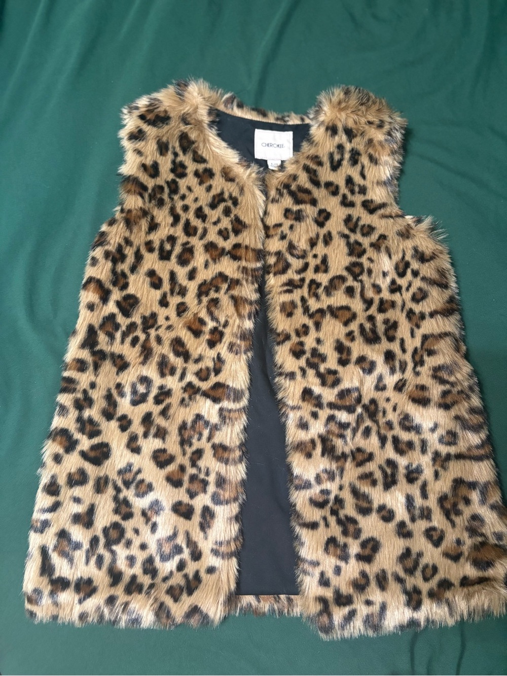 Cherokee Leopard Print Faux Fur Vest - Tan & Black Size L